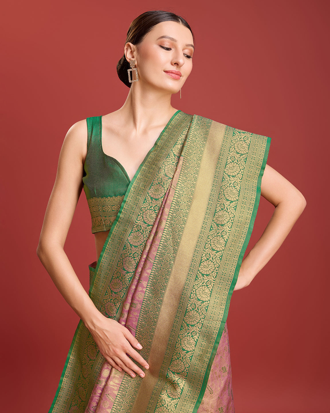 Rose Pink Banarasi Tissue Silk Zari Woven Traditional Saree