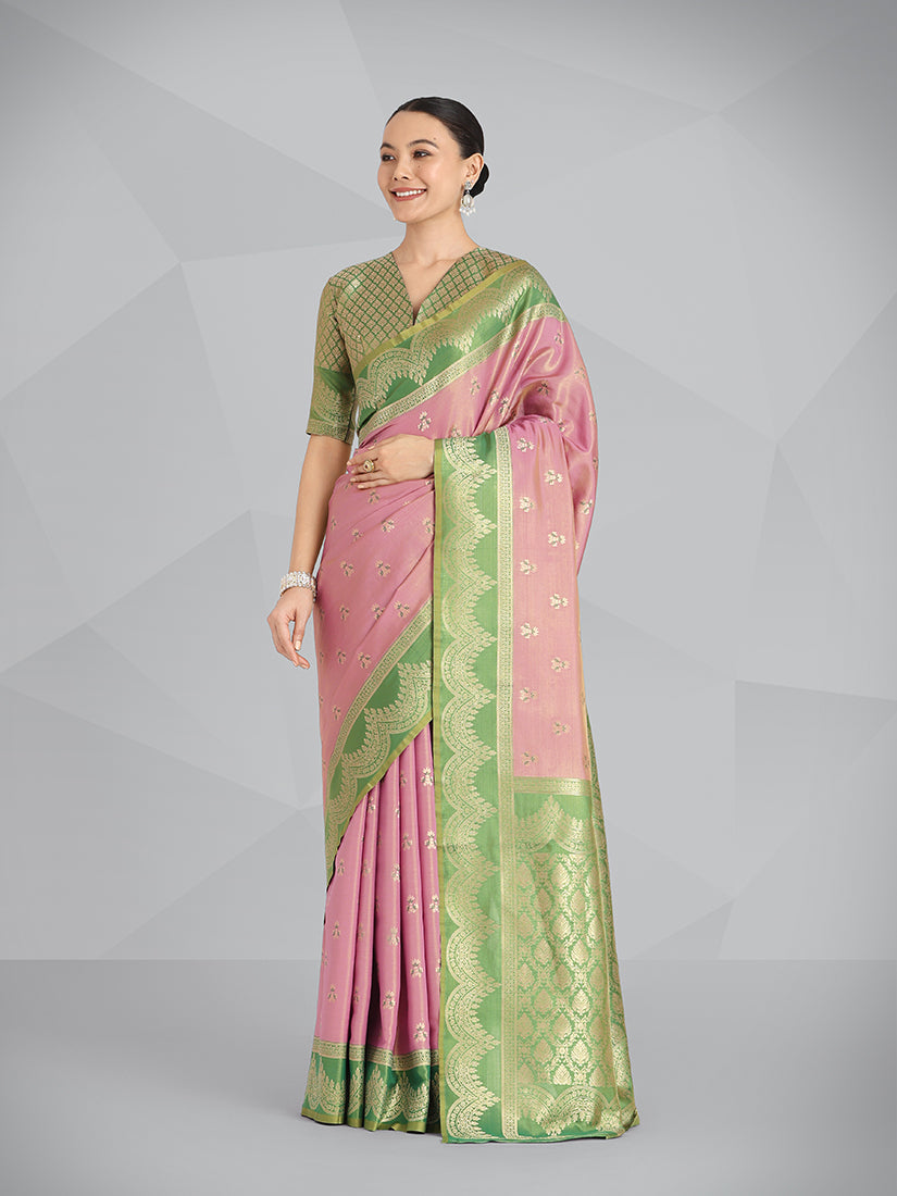 Rose Pink Banarasi Weaving Tissue Silk Indian Wear Saree