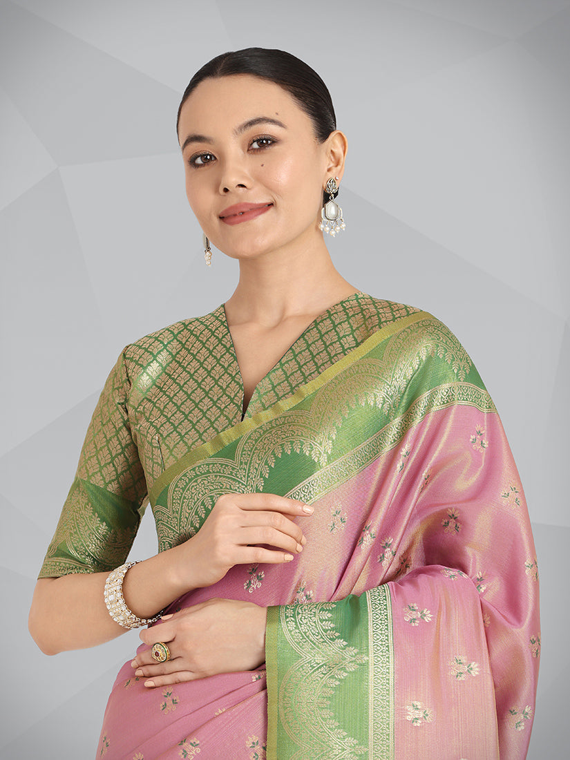 Rose Pink Banarasi Weaving Tissue Silk Indian Wear Saree
