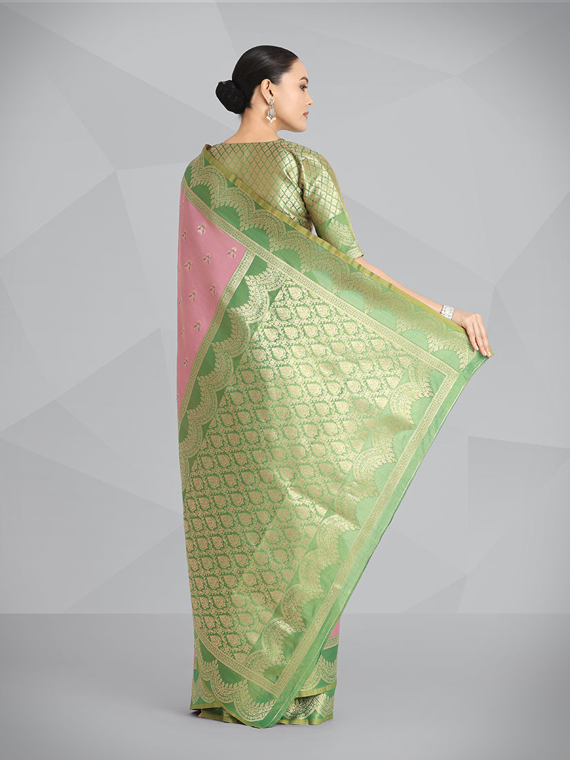 Rose Pink Banarasi Weaving Tissue Silk Indian Wear Saree