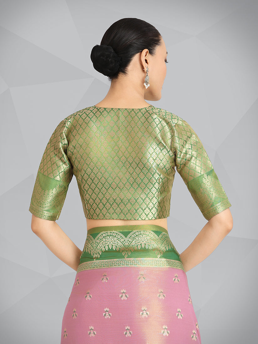 Rose Pink Banarasi Weaving Tissue Silk Indian Wear Saree