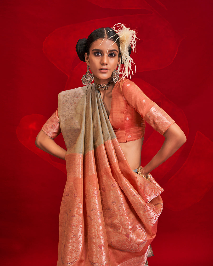 Gray  Classic Weaving Silk Saree with Intricate Zari Motifs