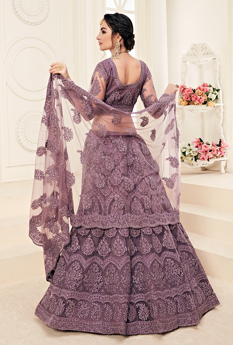 Purple Mauve Colour Net Embroidery Work Bridal Lehenga Choli