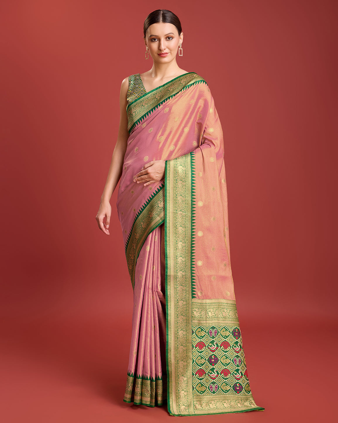 Parrot green Kanjivaram Silk Patola Printed Designer Saree - Monjolika Fashion