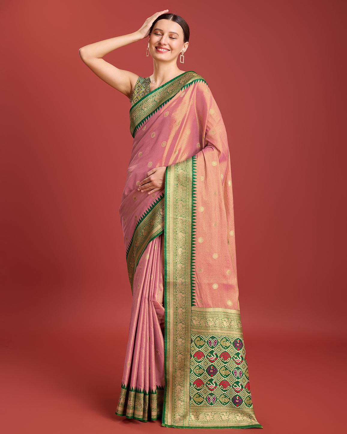 Parrot green Kanjivaram Silk Patola Printed Designer Saree - Monjolika Fashion