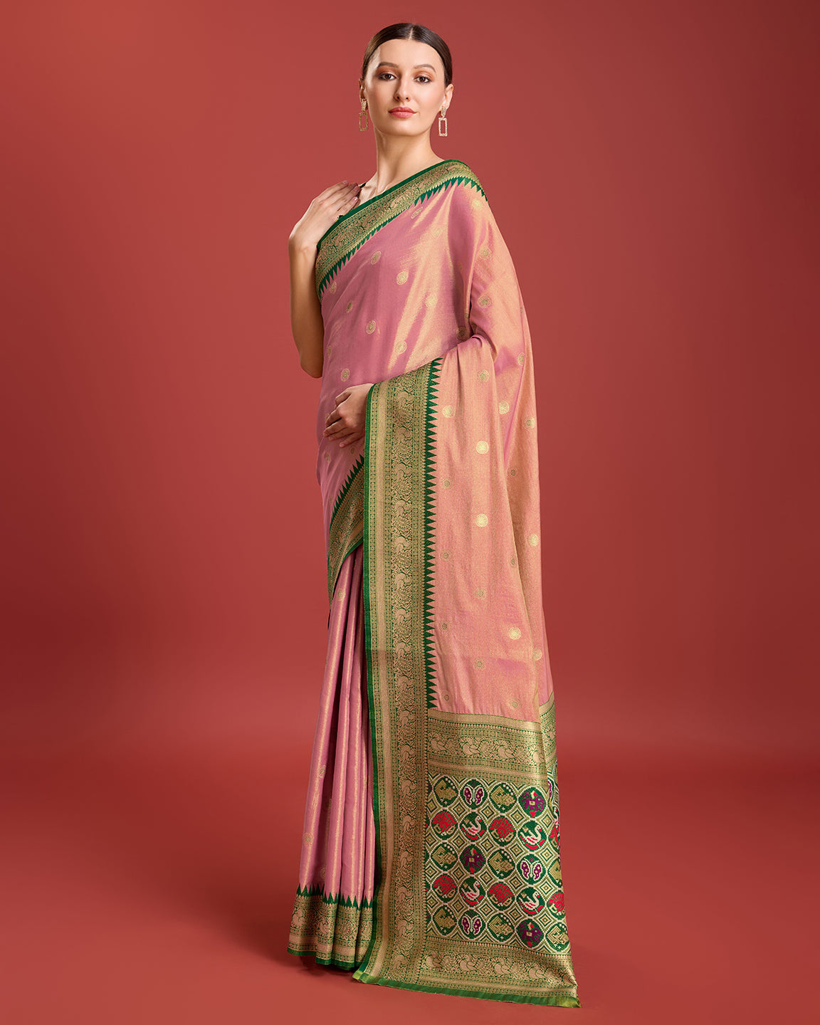 Parrot green Kanjivaram Silk Patola Printed Designer Saree - Monjolika Fashion