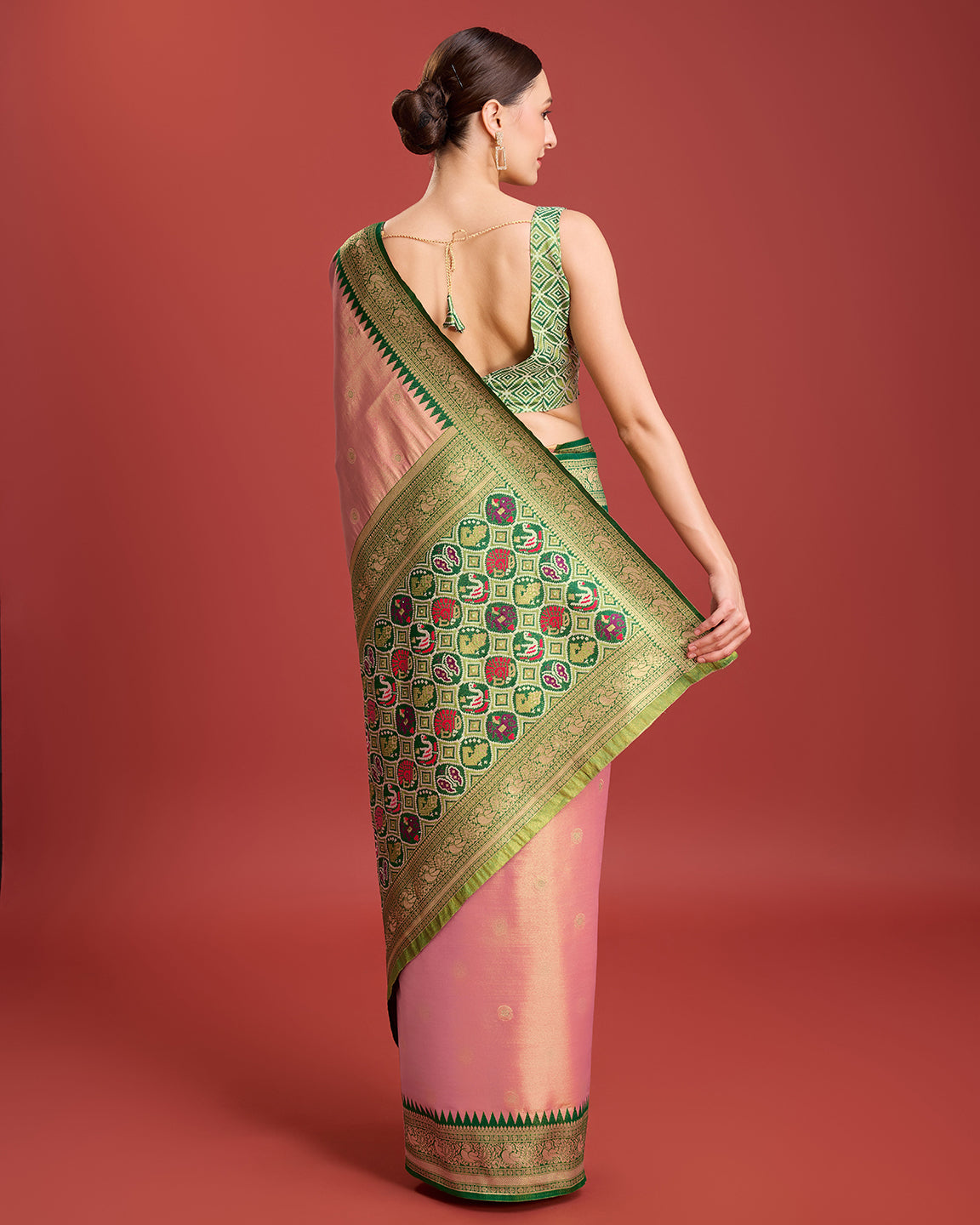Parrot green Kanjivaram Silk Patola Printed Designer Saree - Monjolika Fashion