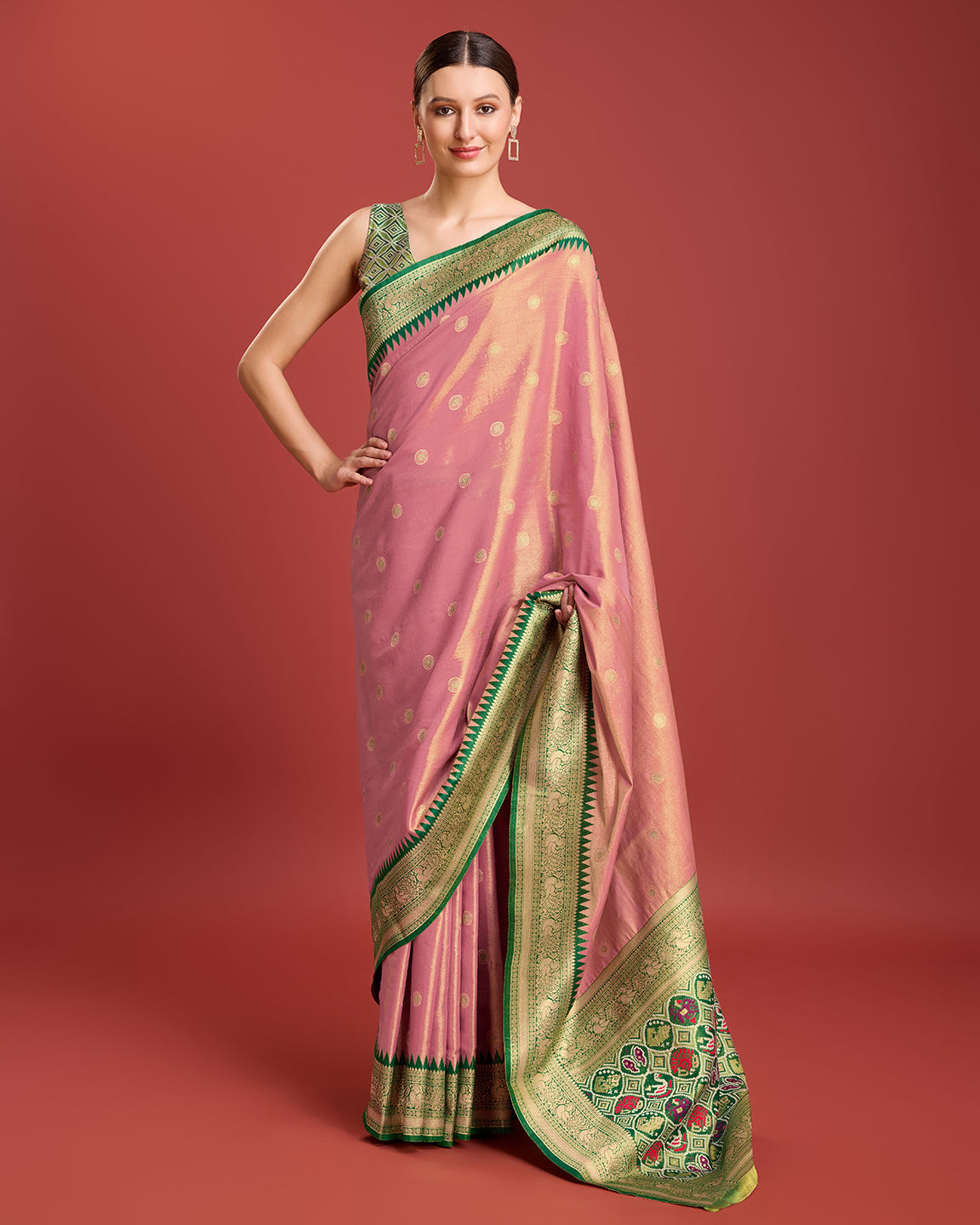 Parrot green Kanjivaram Silk Patola Printed Designer Saree - Monjolika Fashion