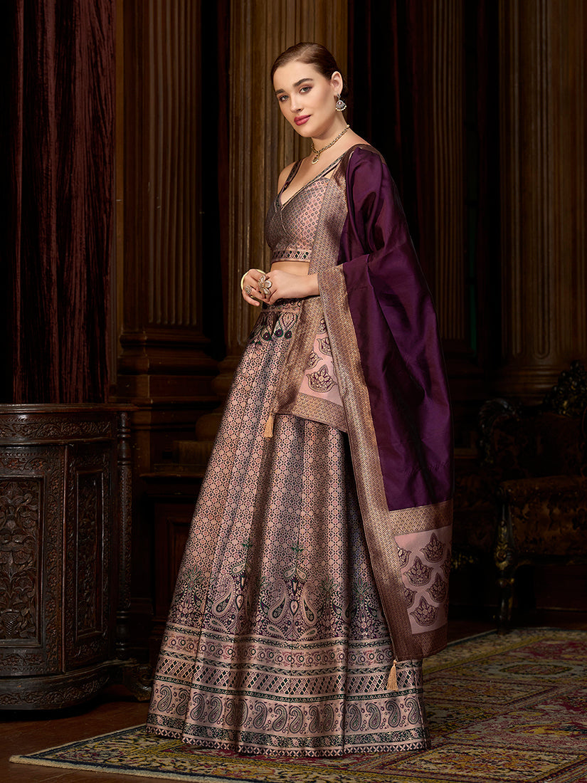 Rose pink Kanjiwaram Silk Jacquard Woven Trendy Lehenga Choli