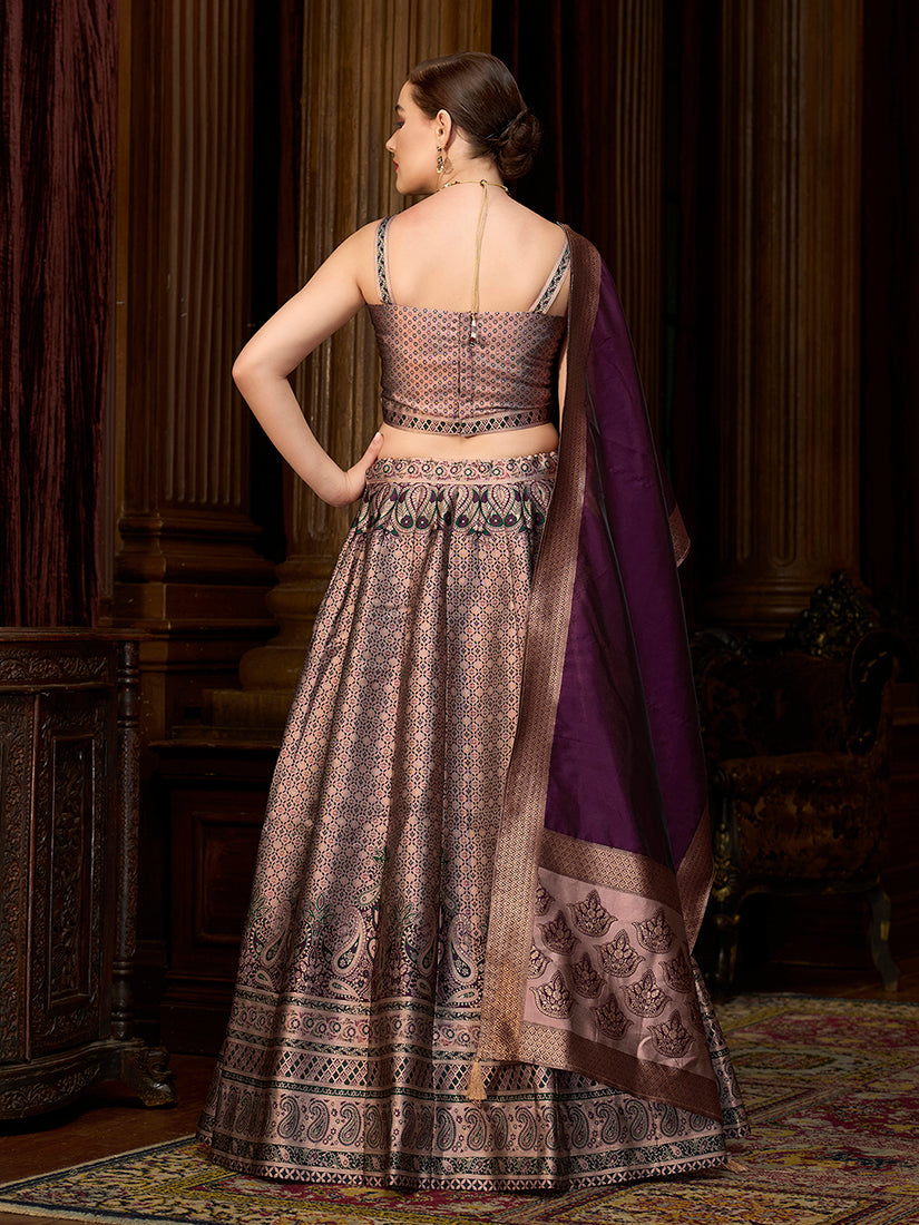 Rose pink Kanjiwaram Silk Jacquard Woven Trendy Lehenga Choli