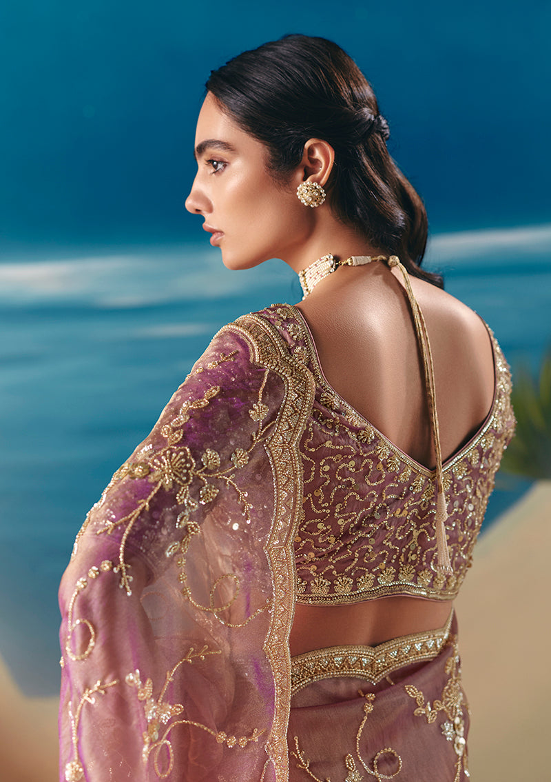 Rose Pink Premium Fancy Fabric With Designer Embroidery Sequence Work Saree