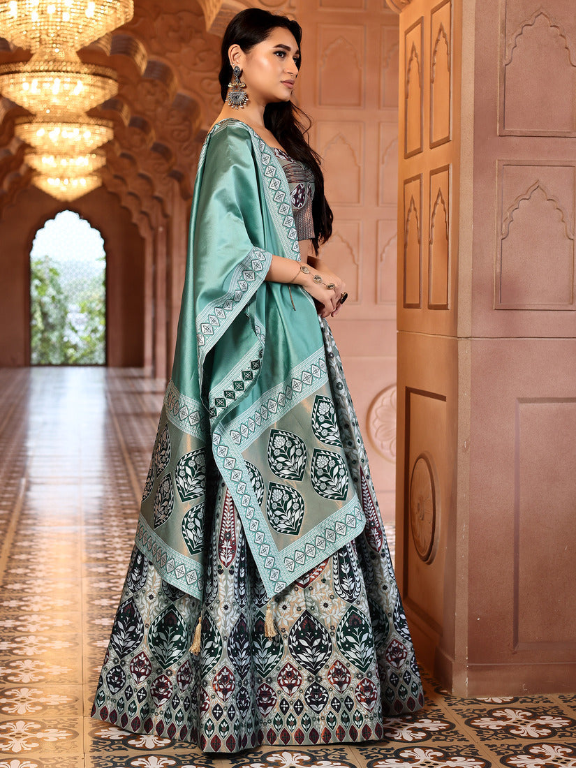 Sea Green Kanjivaram Silk Weaving Zari Lehenga Choli