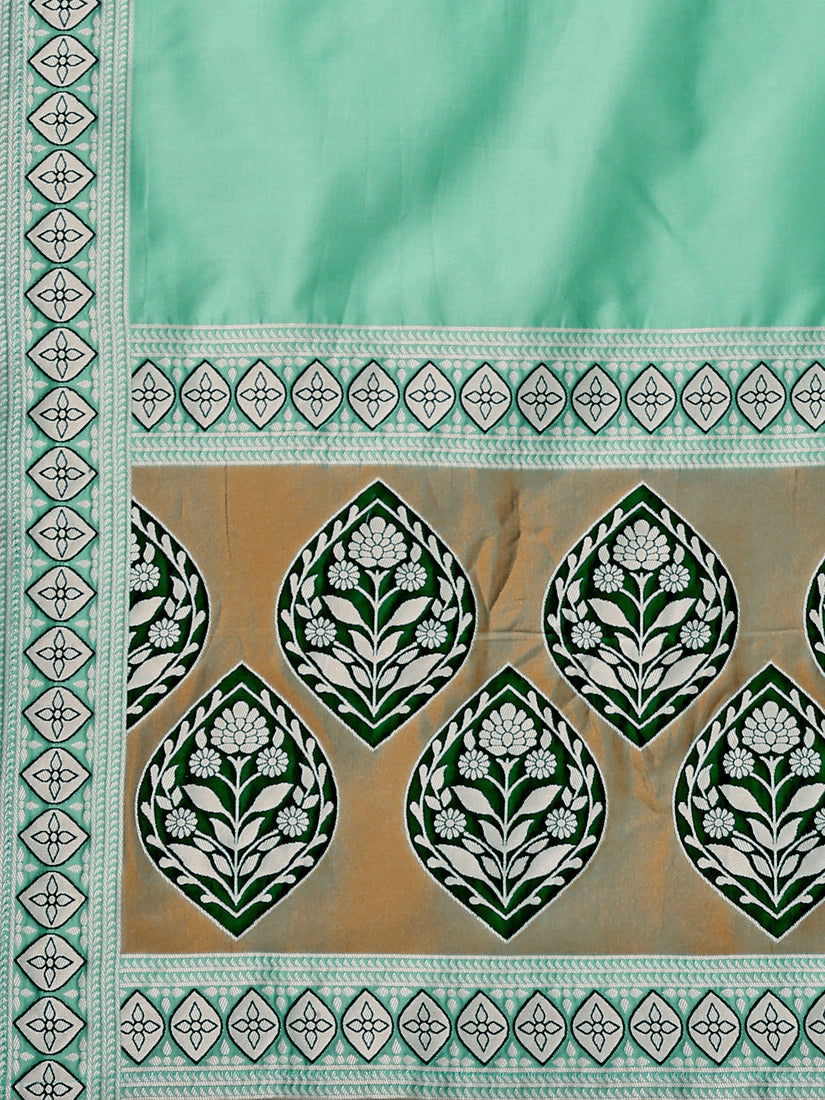 Sea Green Kanjivaram Silk Weaving Zari Lehenga Choli