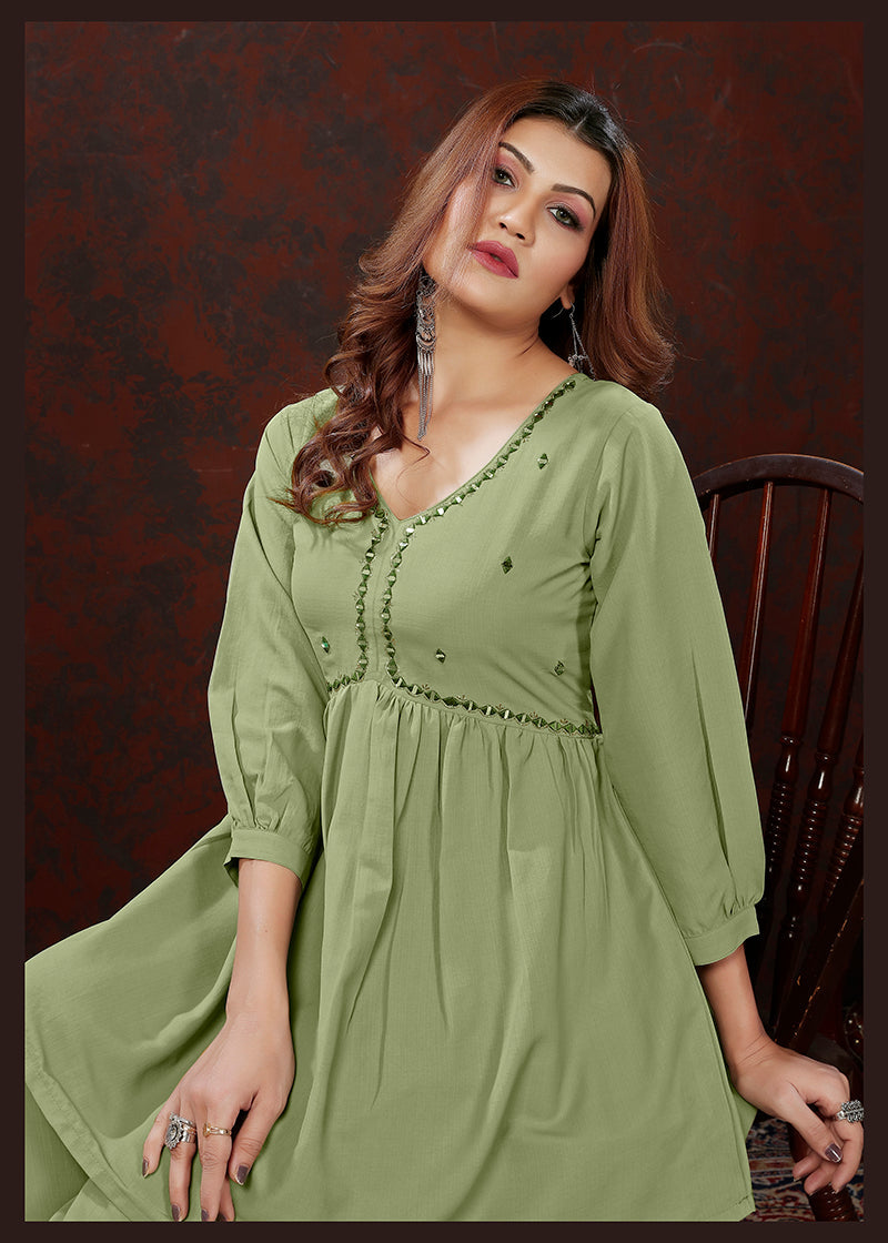 Olive Maaza Cotton with Handwork Trendy Co ord Set