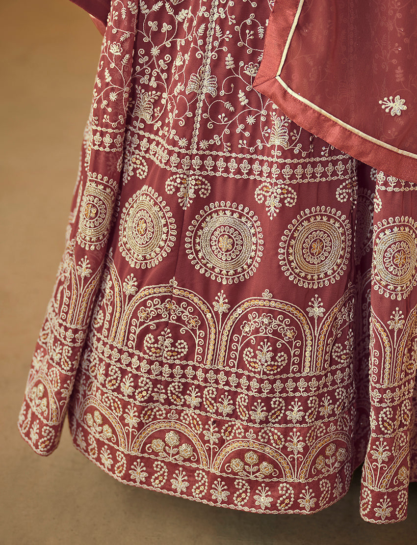 Light Brown Georgette Heavy Work Floor Length Gown With Dupatta