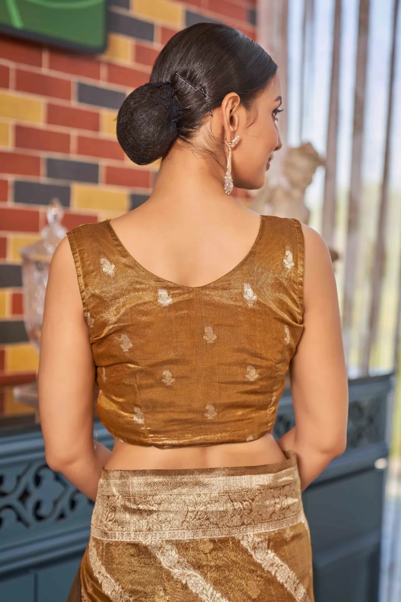 Mustard Shimmer Silk Woven Contemporary Style Saree - Monjolika Fashion
