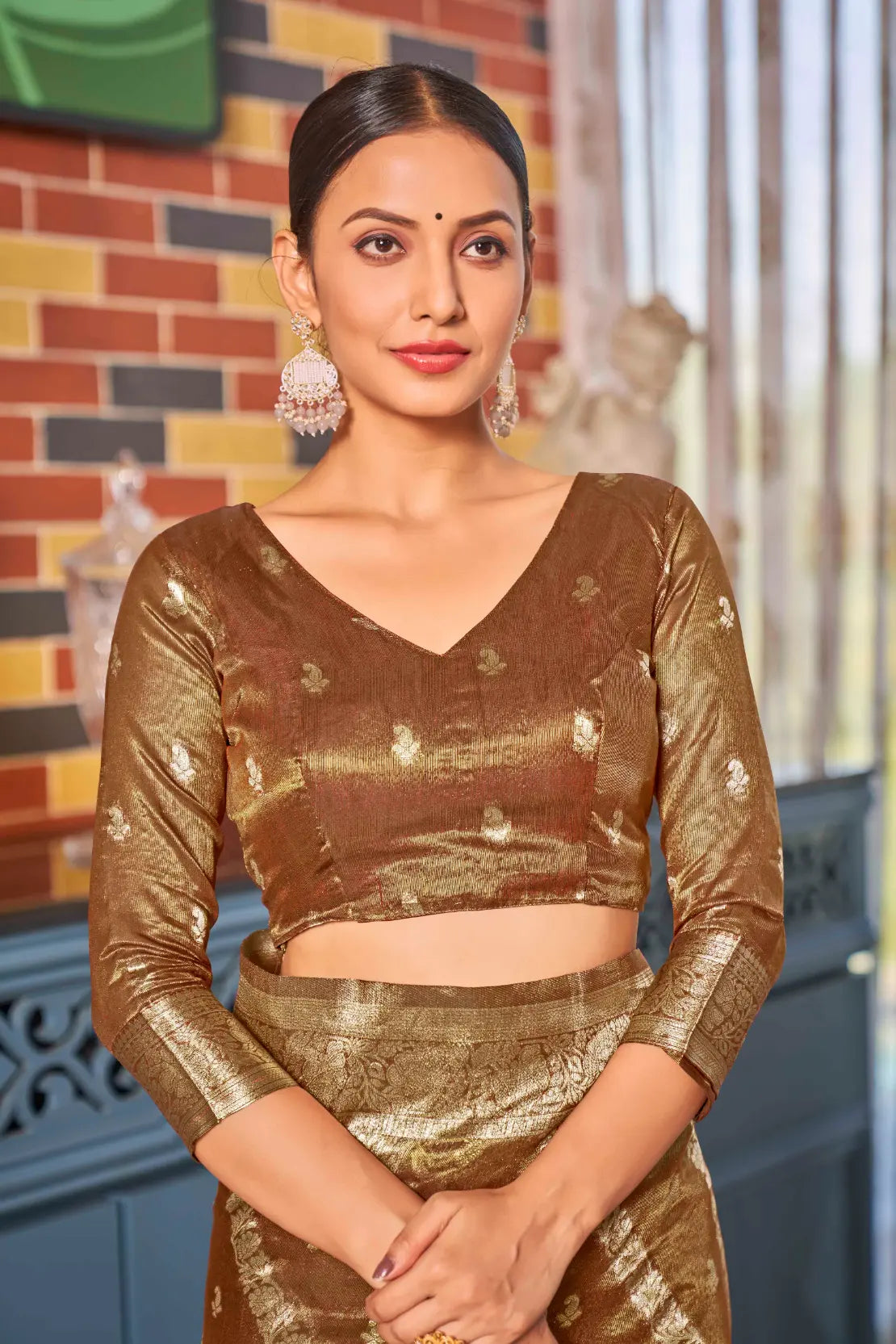 Rust Shimmer Silk Woven Contemporary Style Saree - Monjolika Fashion