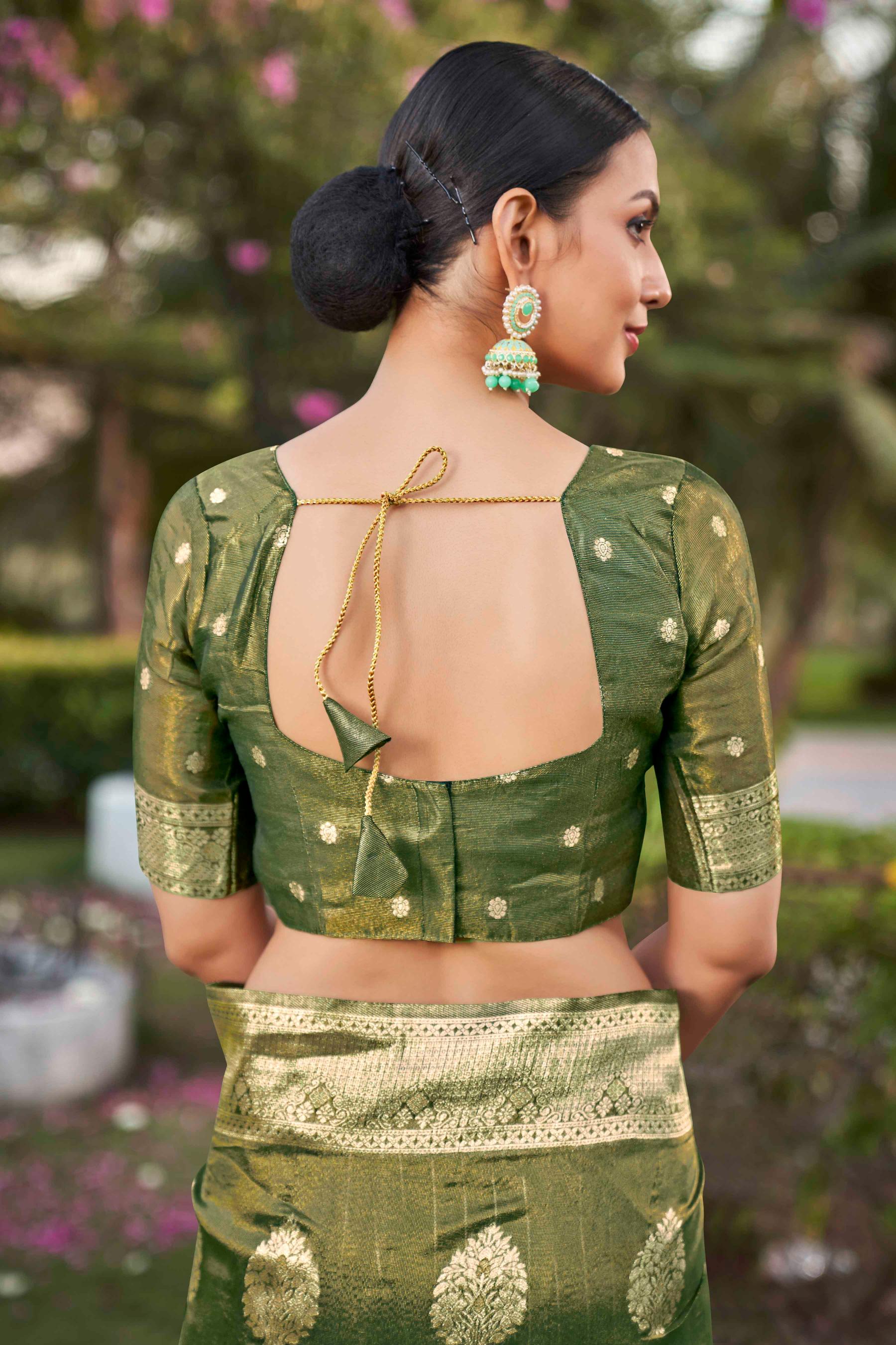 Green Shimmer Silk Zari Woven Fancy Saree - Monjolika Fashion