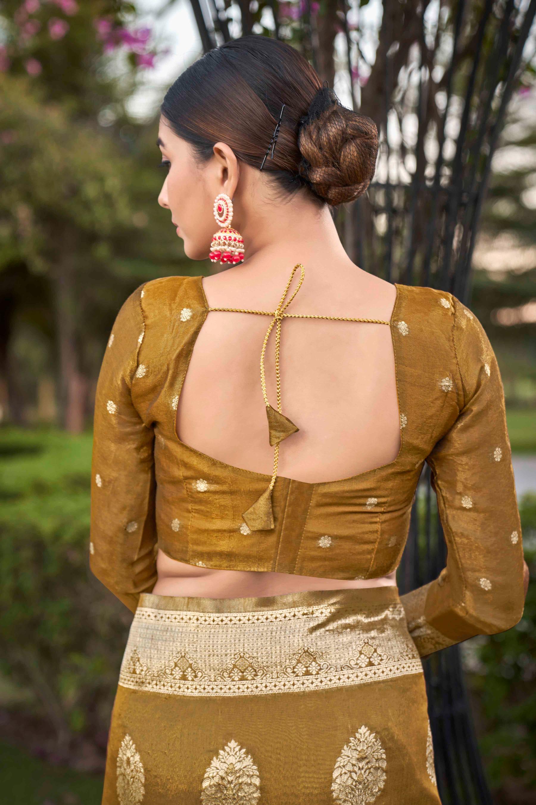 Mustard Shimmer Silk Woven Fancy Saree - Monjolika Fashion