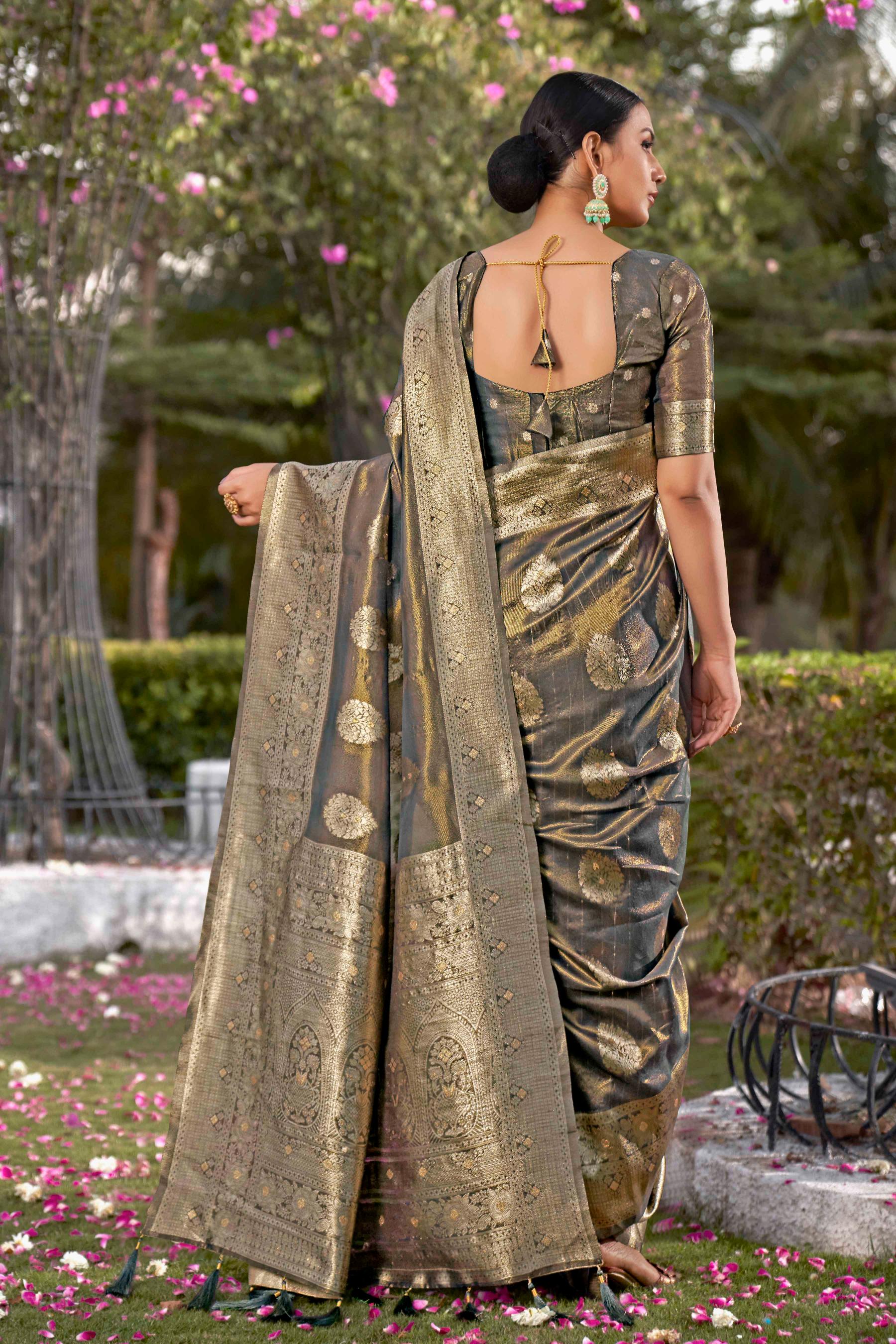 Coffee Brown Shimmer Silk Woven Fancy Saree - Monjolika Fashion