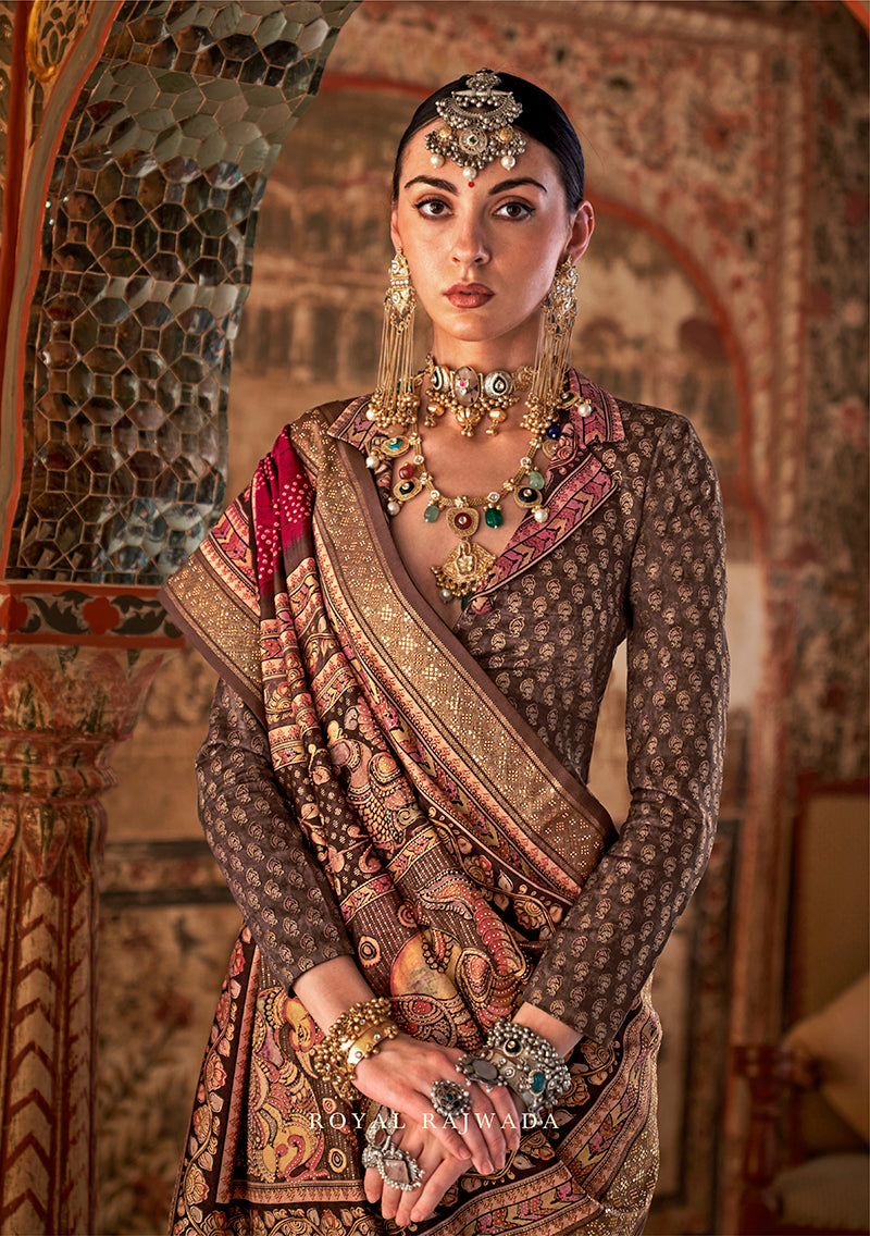 Crimson Red Viscose Silk Printed Traditional Saree