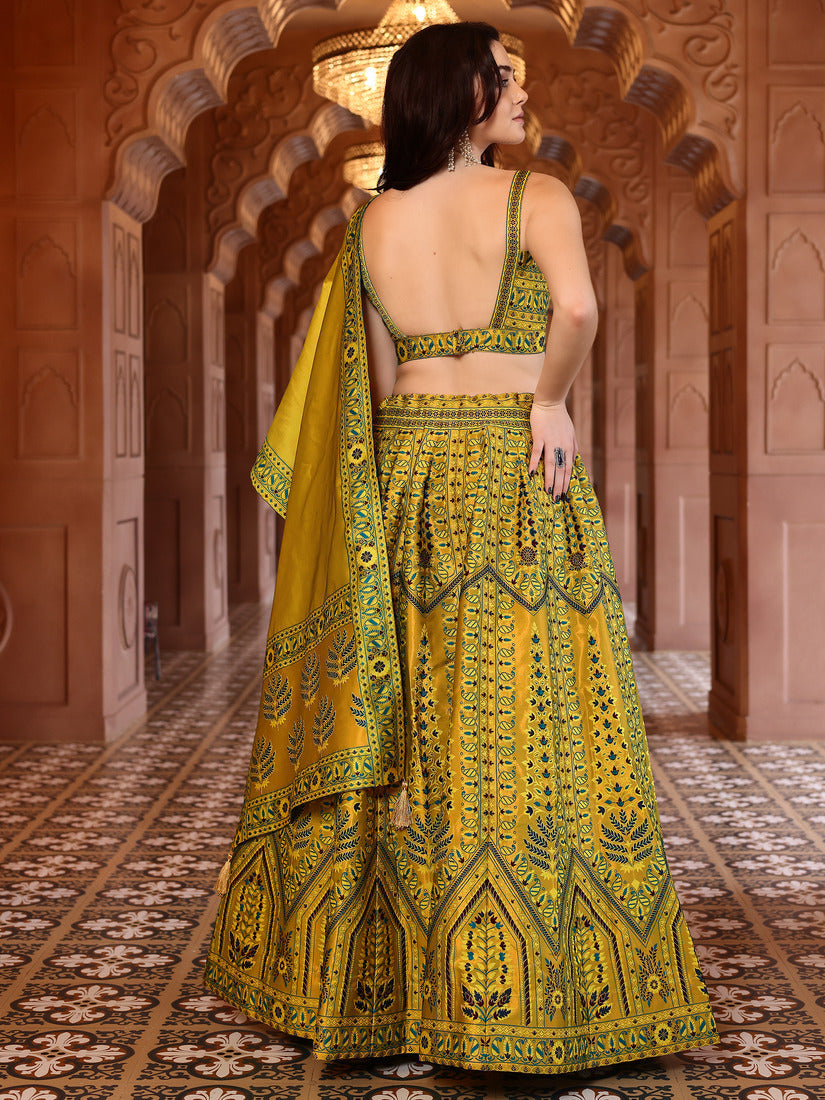 Mustard Kanjivaram Silk Weaving Zari Lehenga Choli
