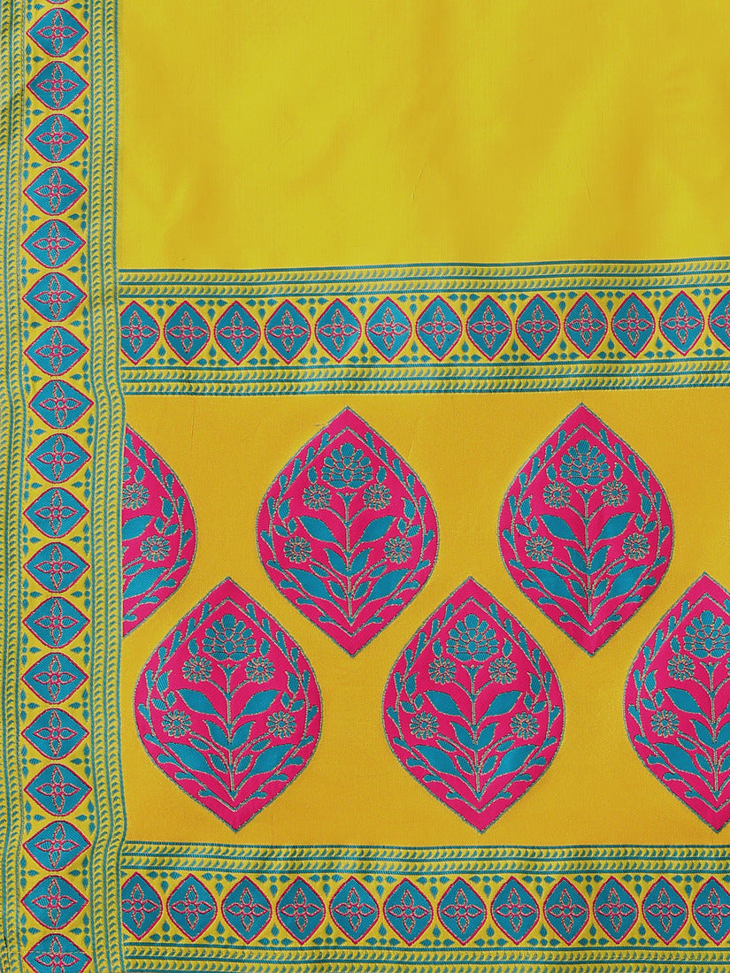 Lime Yellow Kanjivaram Silk Weaving Zari Lehenga Choli