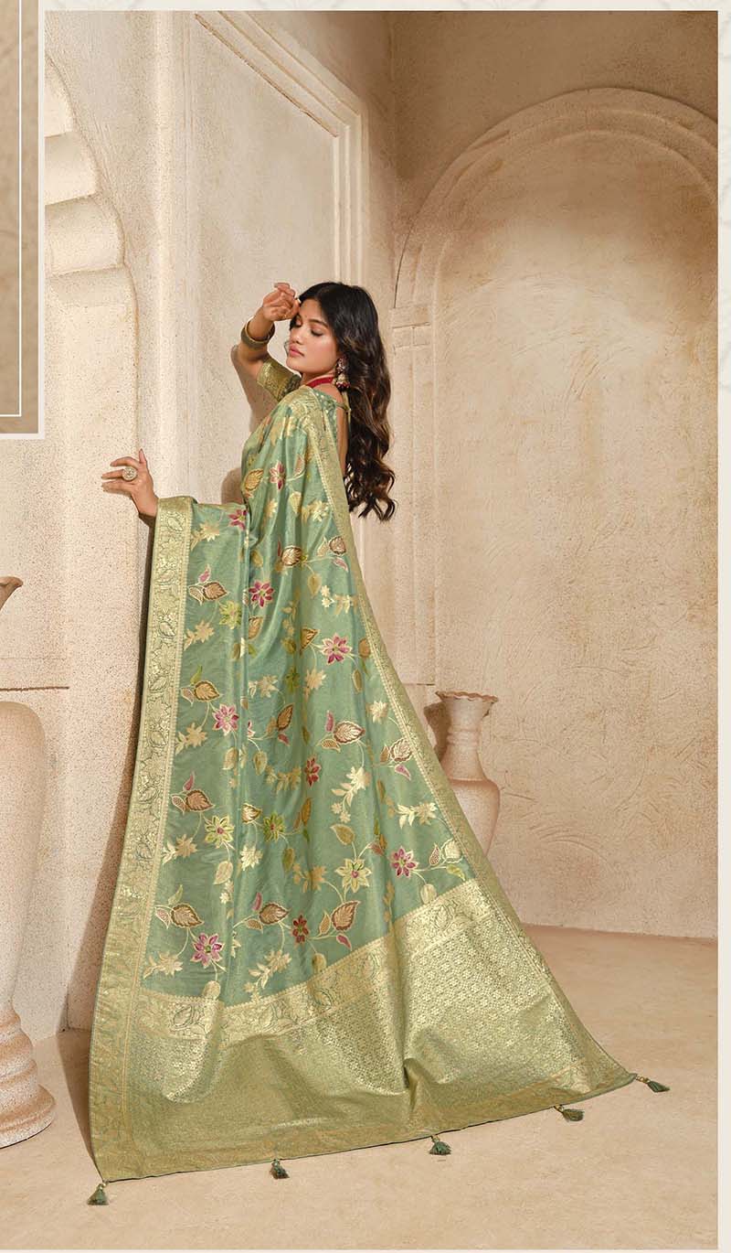 Sea Green Silk Zari Weaving Classic Saree