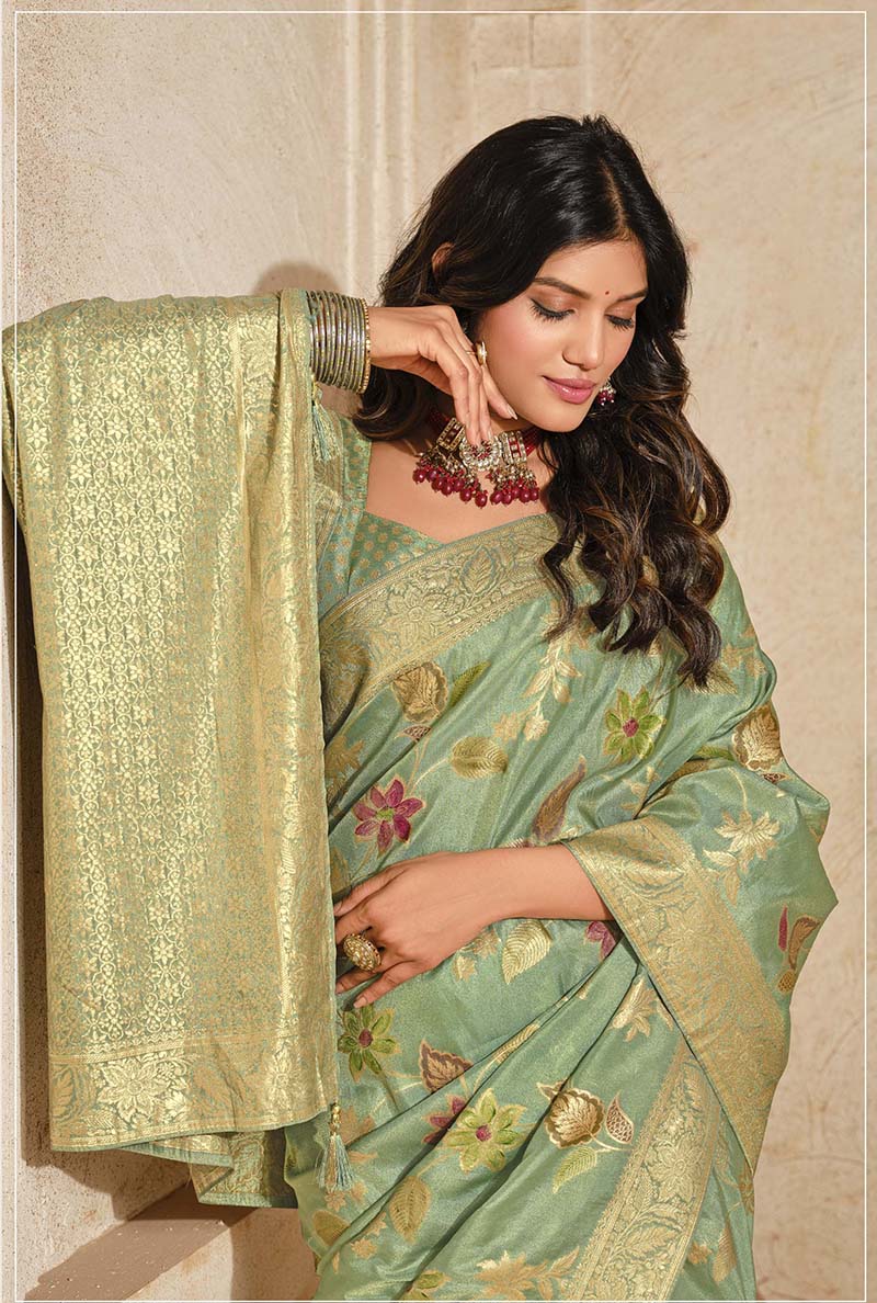 Sea Green Silk Zari Weaving Classic Saree