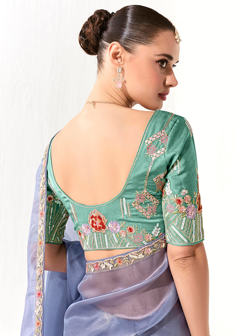 Light Lavender Tissue Silk Saree Featuring Intricate Sequins Work