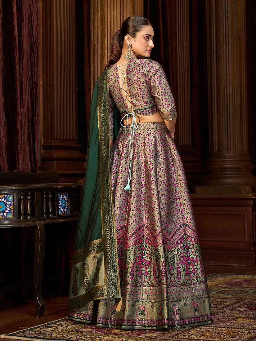 Sea Green Trendy Kanjivaram Jacquard Woven Work Lehenga choli