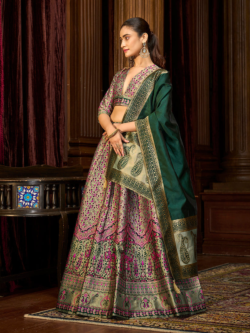 Sea Green Trendy Kanjivaram Jacquard Woven Work Lehenga choli