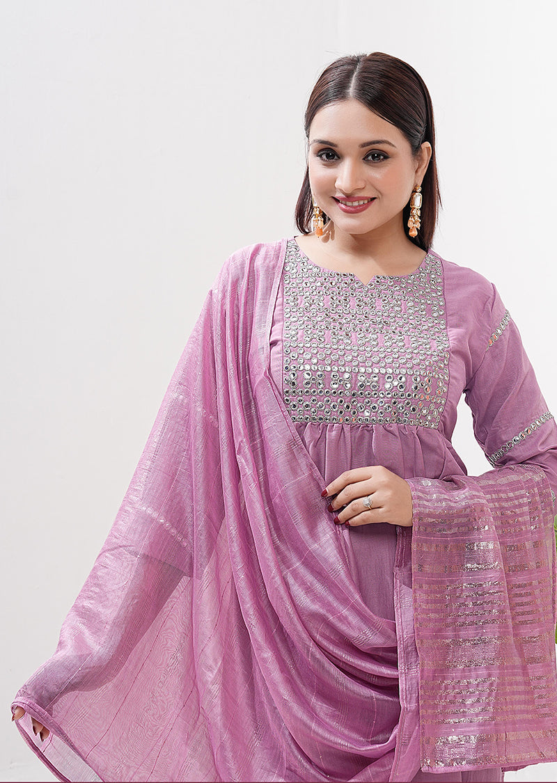 Silk Embroidered Work Pink Latest Readymade Salwar Suit
