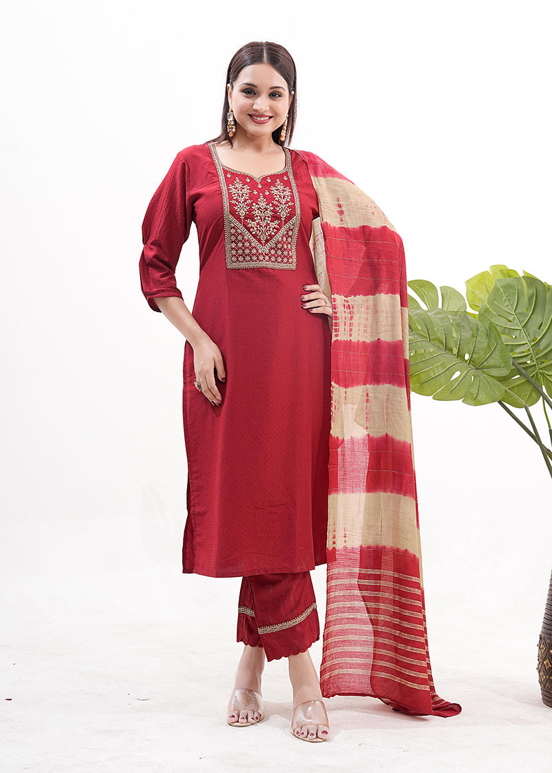 Silk Embroidered Work Maroon Latest Readymade Salwar Suit