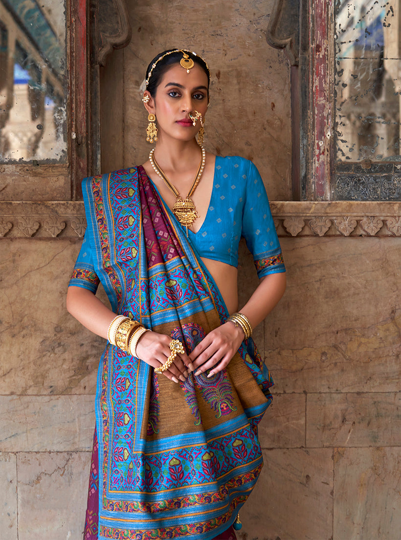 Silk Purple and blue Woven Classic Festival Wear Saree