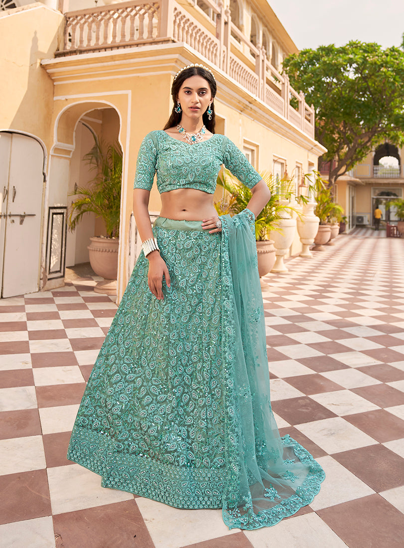 Sky blue Color Net Zarkhan Work Heavy Lehenga Choli