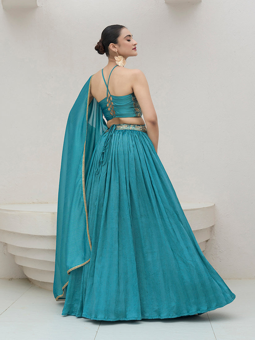 Sky blue Festive Look with Silk Crush Lehenga Choli