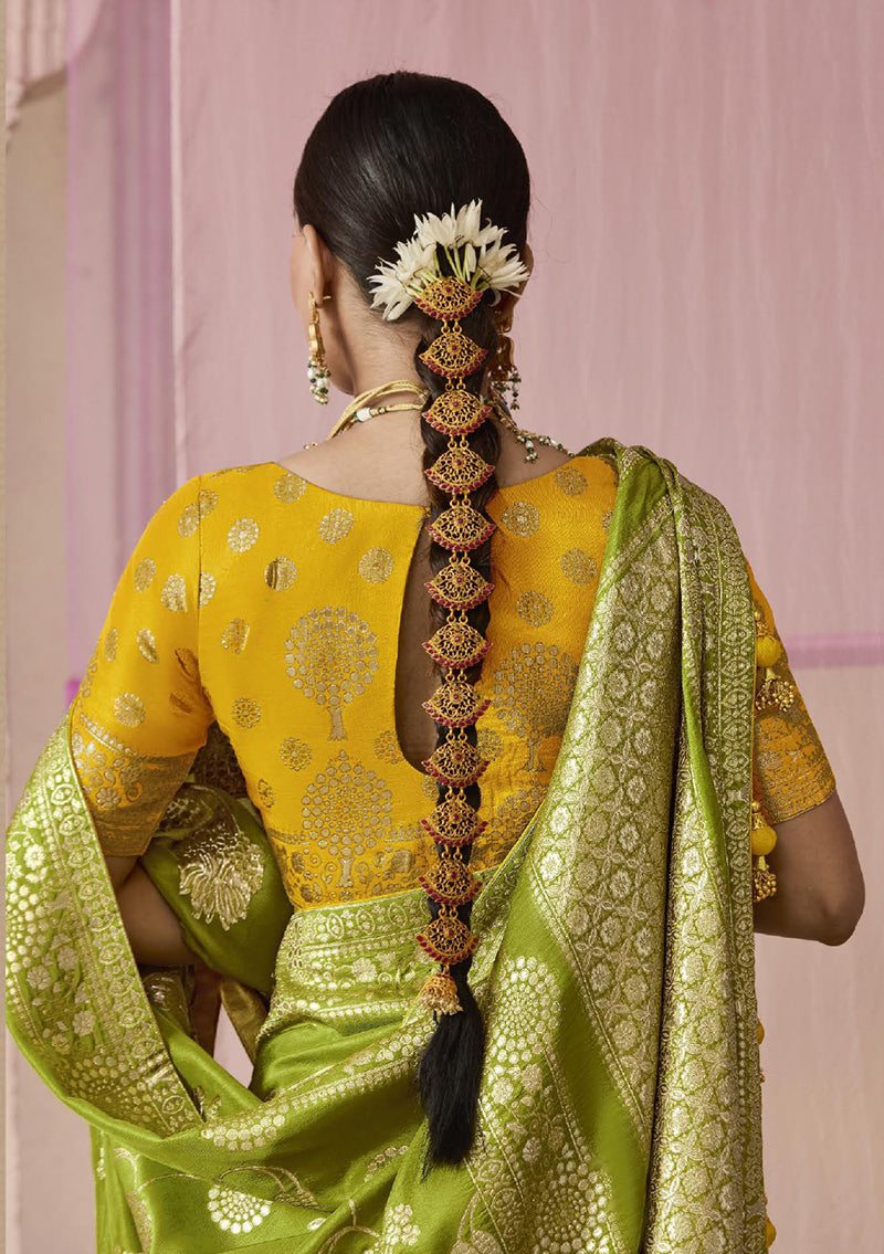 Olive Green Traditional Zari Woven Dola Viscose Silk Saree