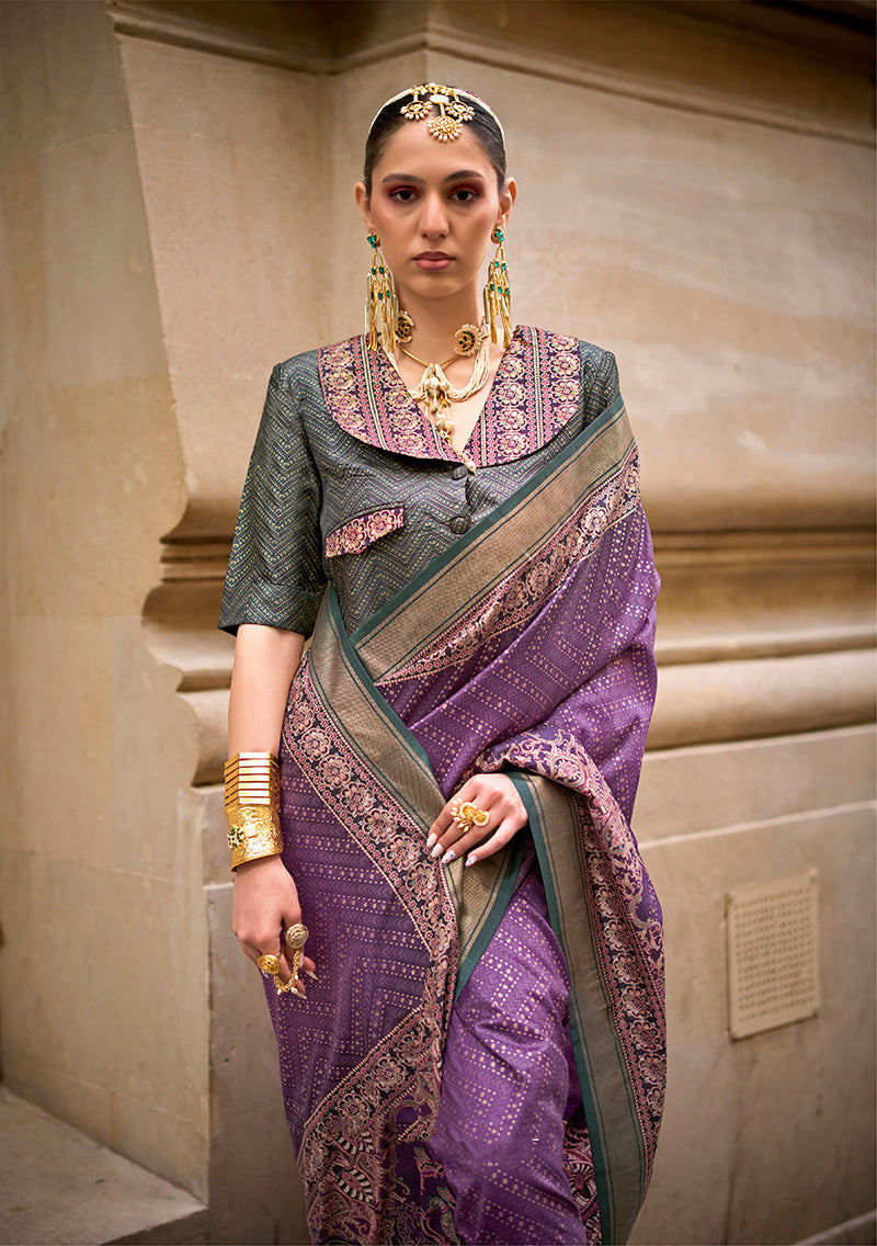 Purple Viscose Silk Foil Print Traditional Saree