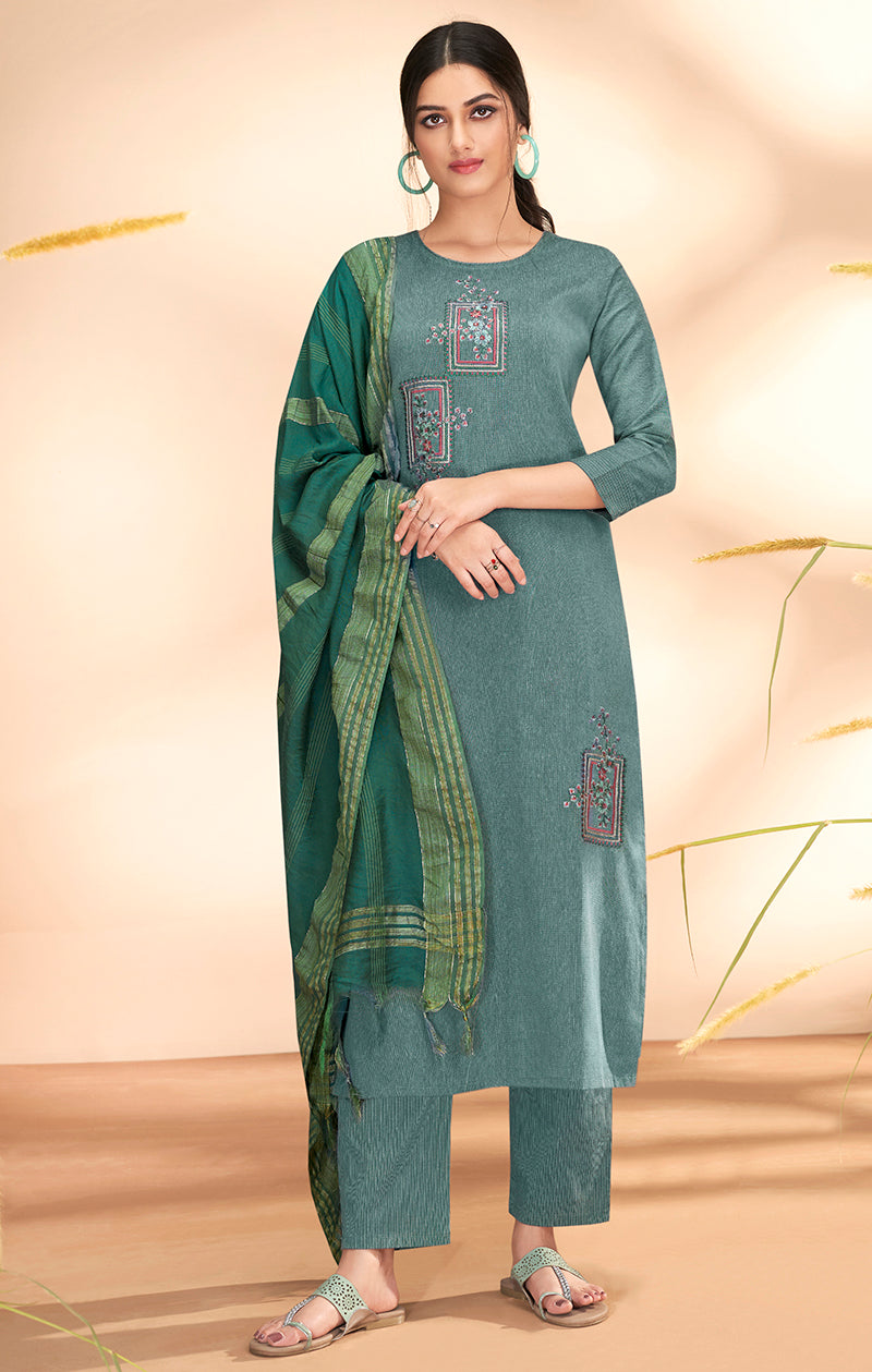 Slate Grey Massert Cotton Embroidered Festival Wear Salwar Suit