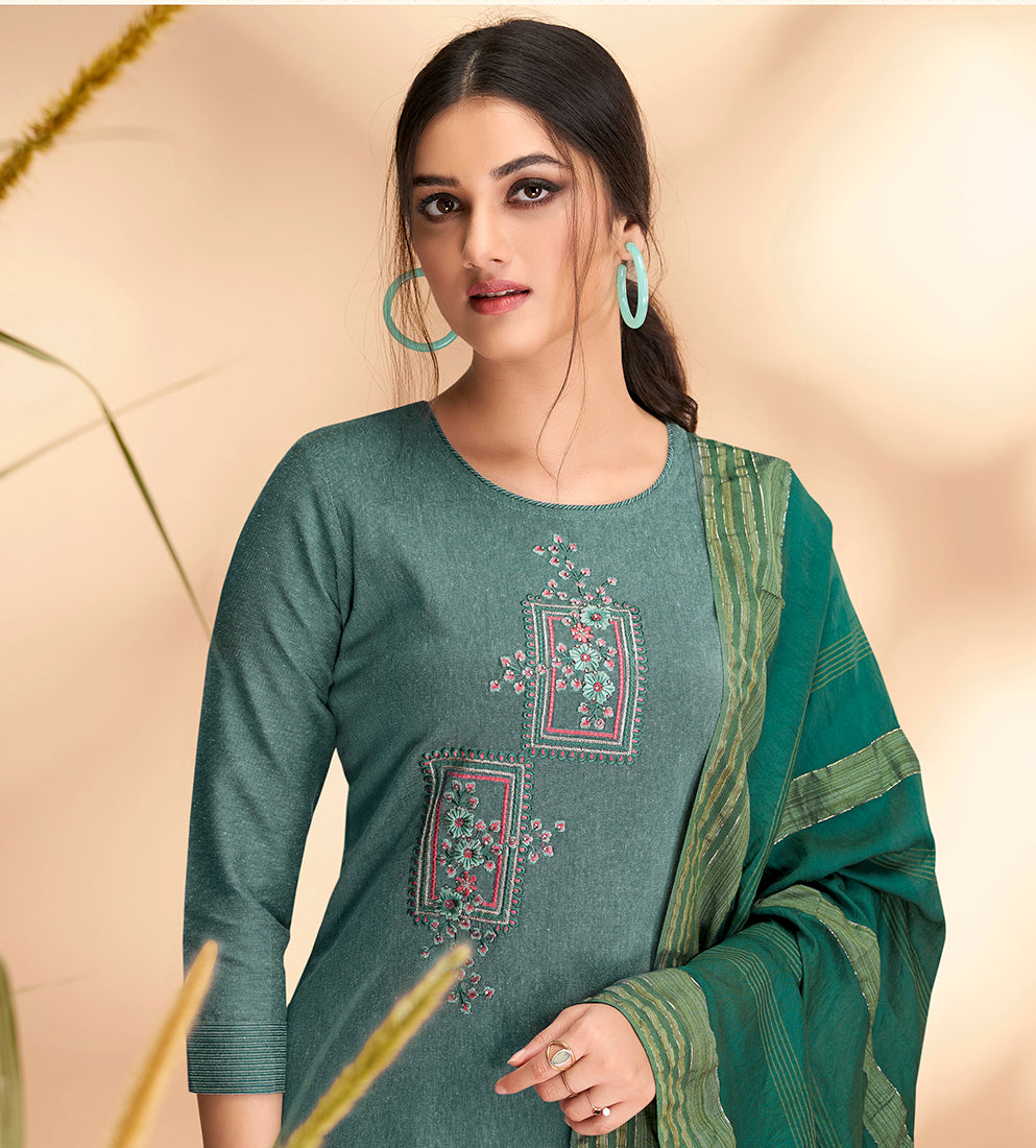 Slate Grey Massert Cotton Embroidered Festival Wear Salwar Suit