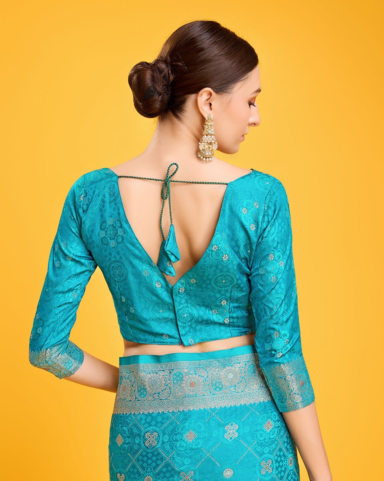Turquoise Banarasi Satin Silk Stunning Saree - Monjolika Fashion