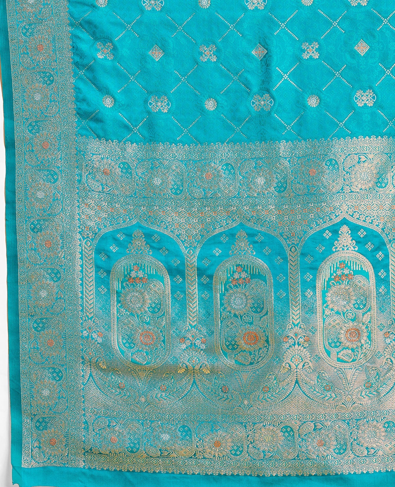 Turquoise Banarasi Satin Silk Stunning Saree - Monjolika Fashion