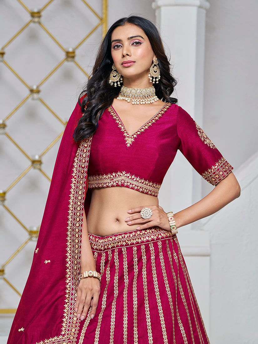 Rani Pink Art Silk Embroidered Designer Lehenga Choli