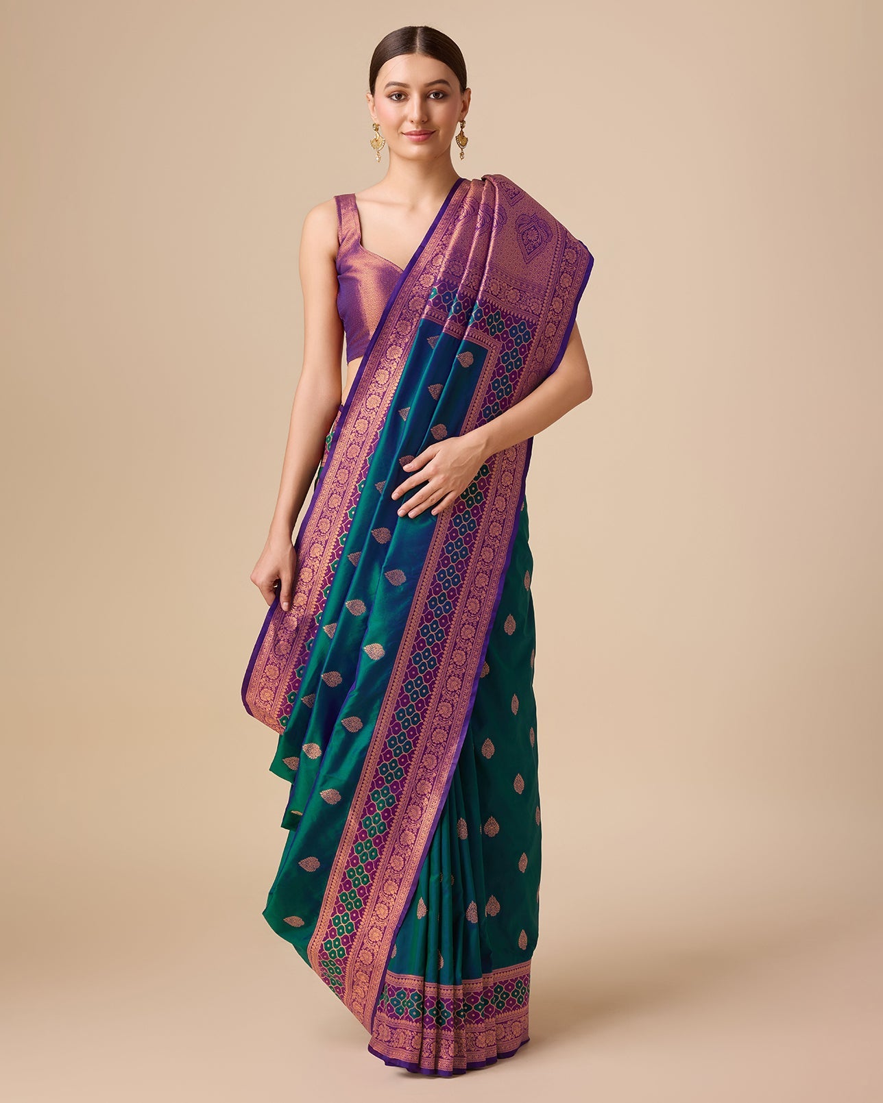 Rani Pink Banarasi silk Brocade Woven Saree - Monjolika Fashion