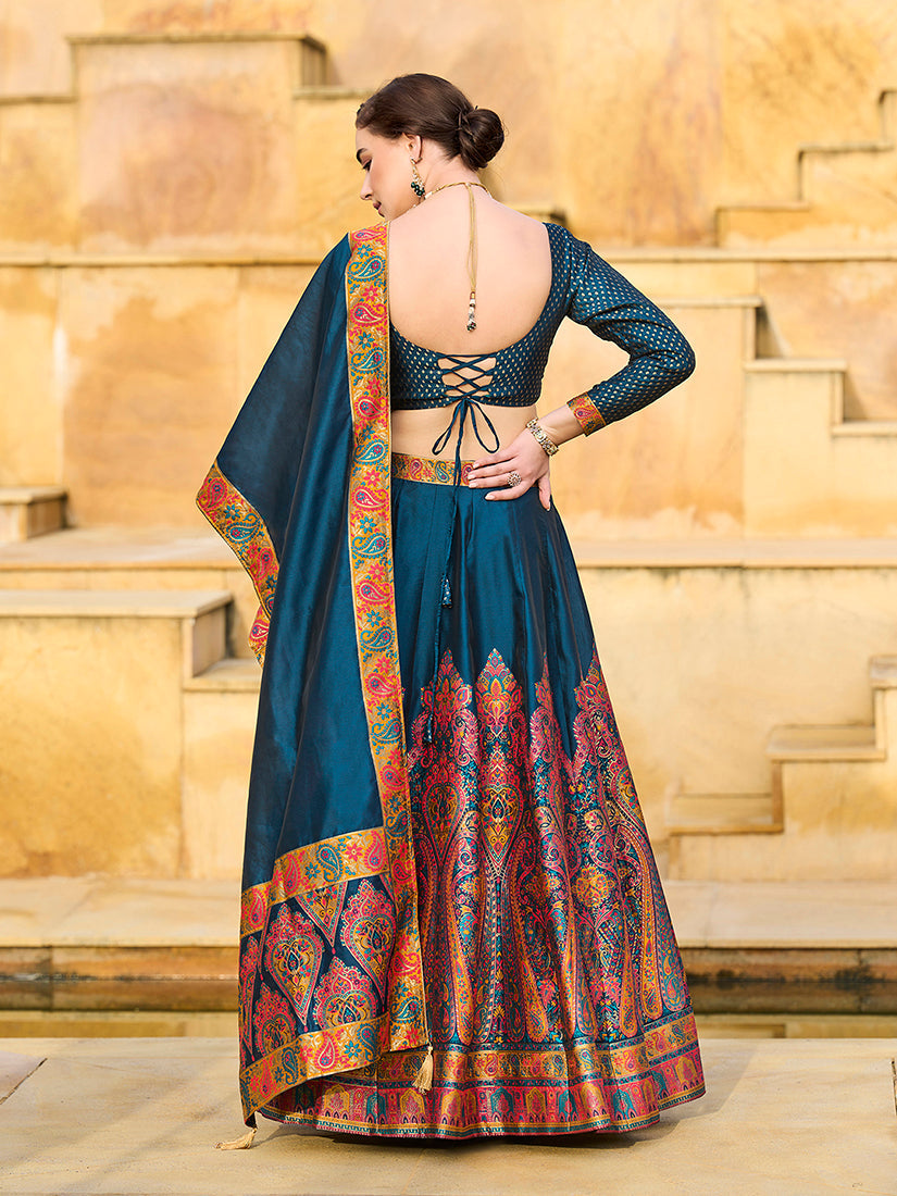 Teal blue Color Jacquard Designer Work Lehenga Choli For Ceremonial