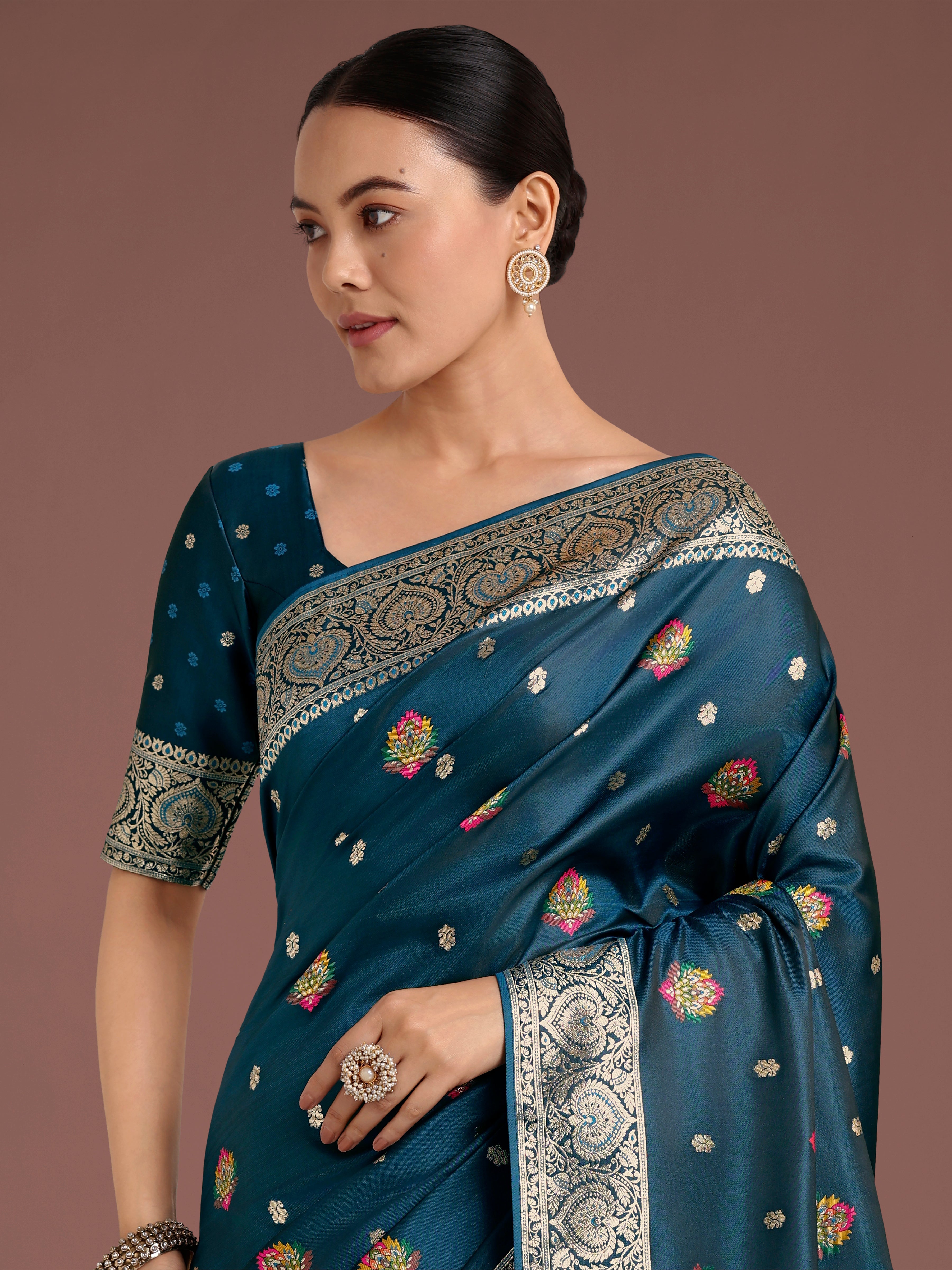 Teal Charming Soft Banarasi Zari Woven Designer Satin Silk Saree