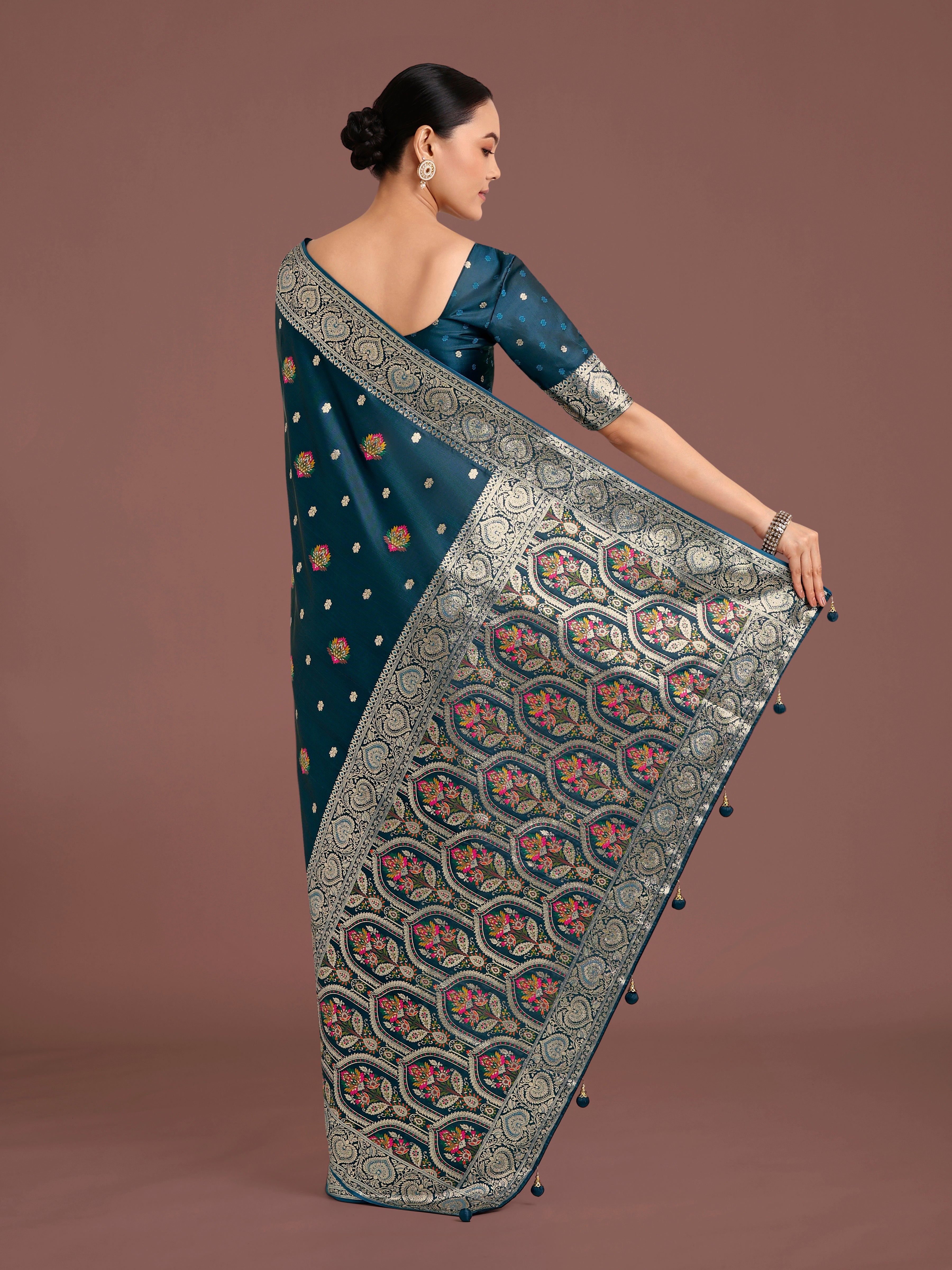 Teal Charming Soft Banarasi Zari Woven Designer Satin Silk Saree