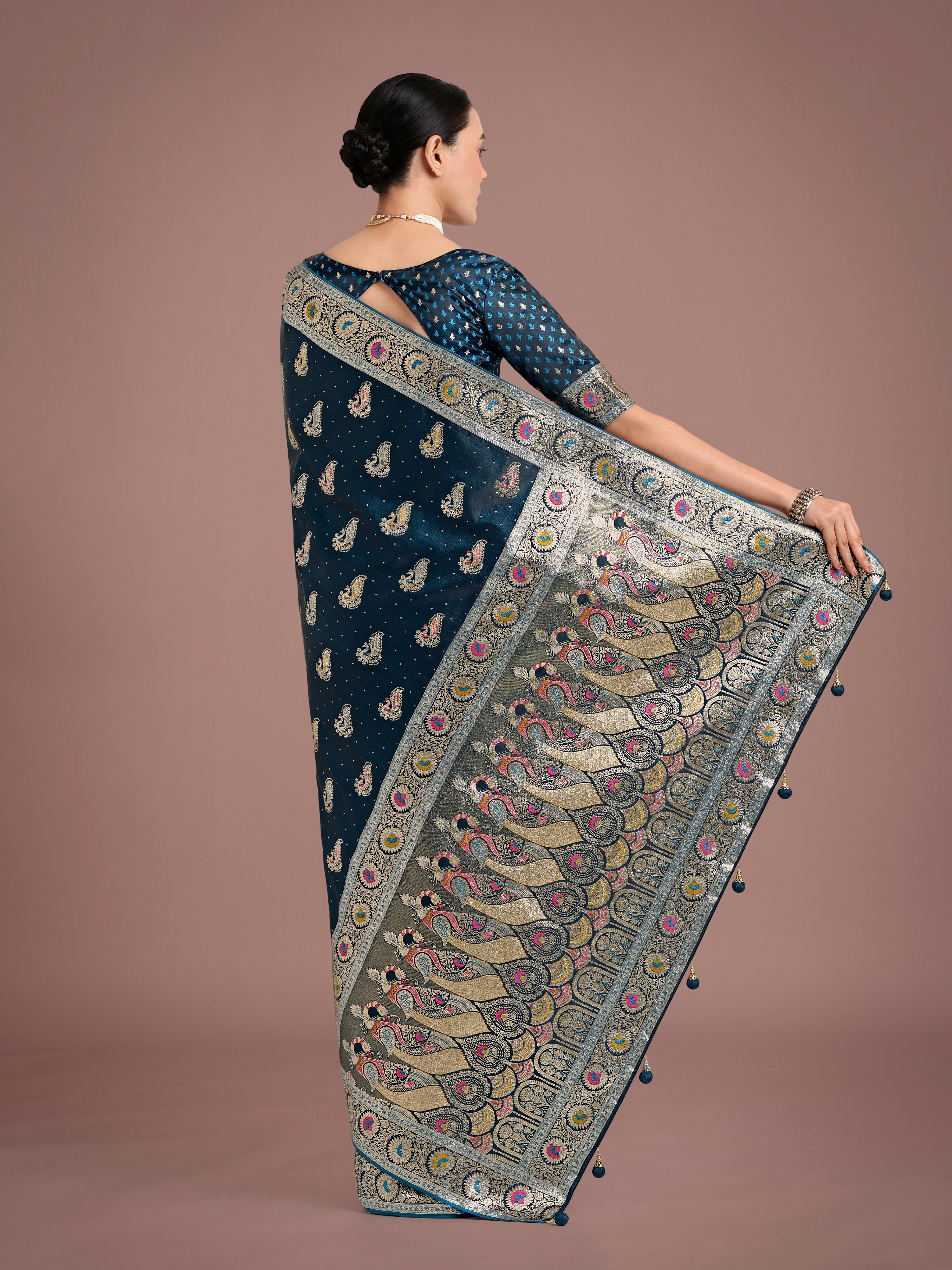 Teal Color Festival Wear Banarasi Satin Silk Designer Zari Weaving Saree