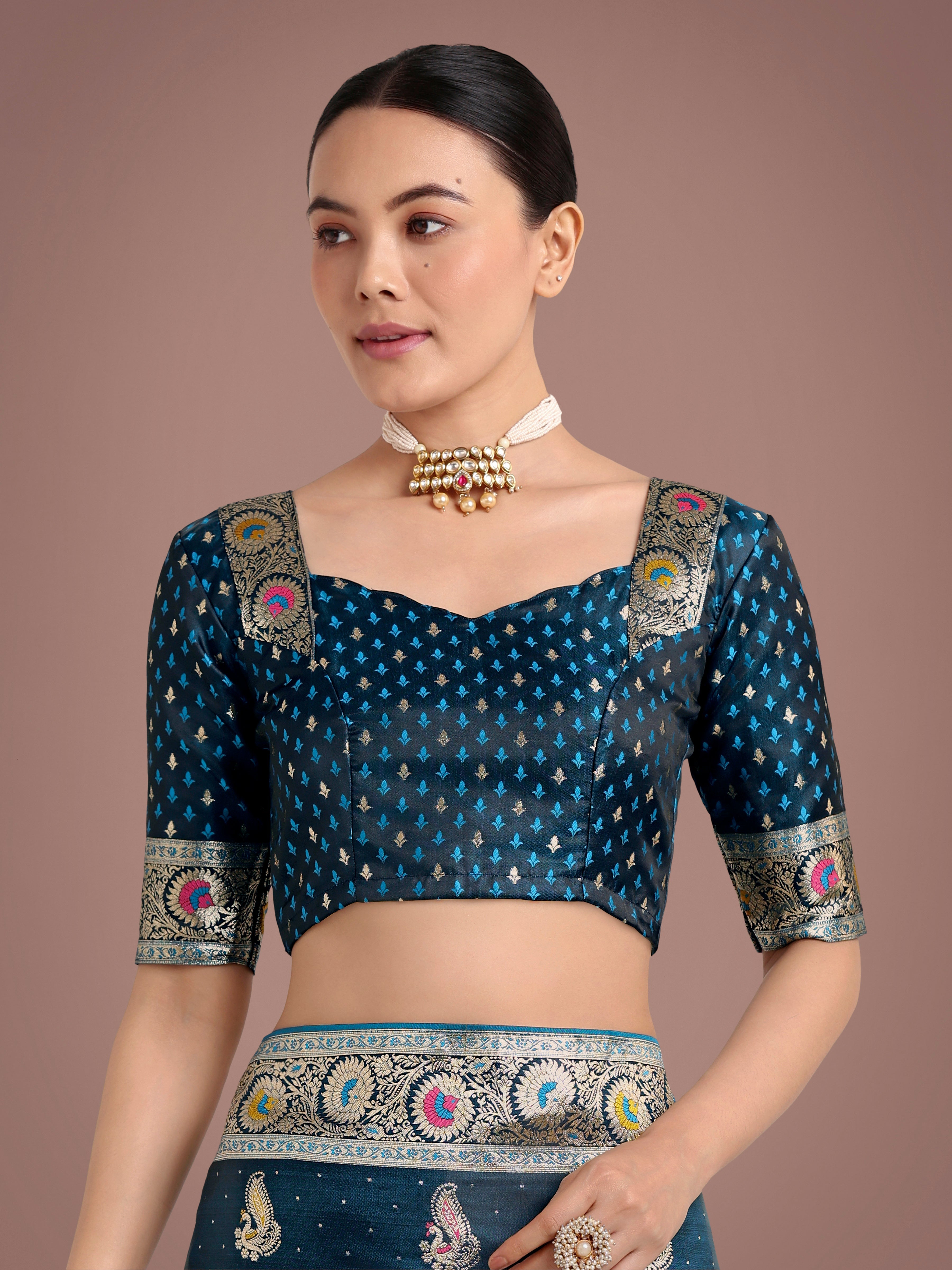 Teal Color Festival Wear Banarasi Satin Silk Designer Zari Weaving Saree